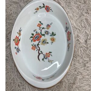 APILCO Oval Baking Dish Floral Pattern‎ Porcelain France Gold Trim